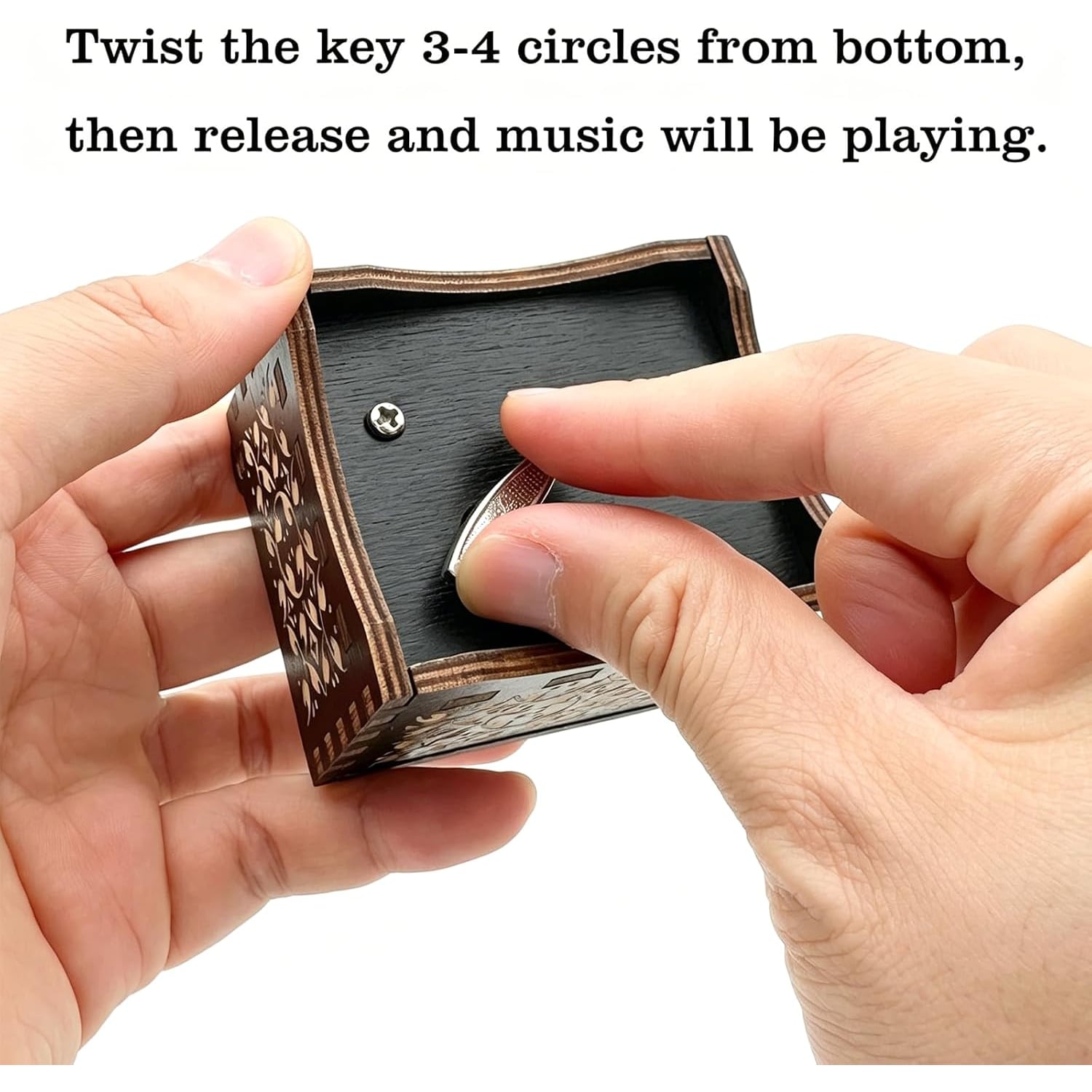 Amazing Grace Engraved Wooden Music Box, detail view